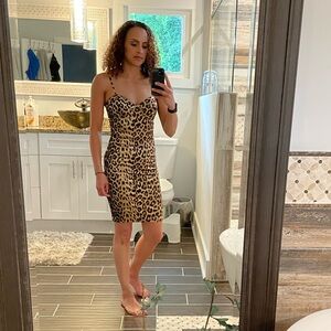 Sexy Sleeveless Leopard Print Strappy Bustier Cami Bodycon Dress - XS